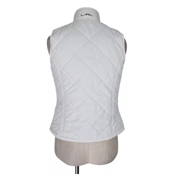 Lauren Ralph Lauren Quilted Vest Size S Ivory Zip Snap Pockets Stand Up Collar - Picture 4 of 12